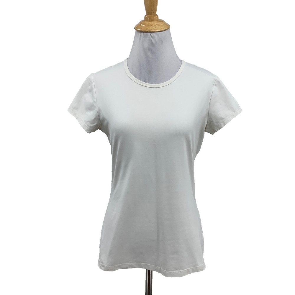 J Mclaughlin T Shirt Womens S Small White Nylon Blend Stretch Short Sleeve Crew
